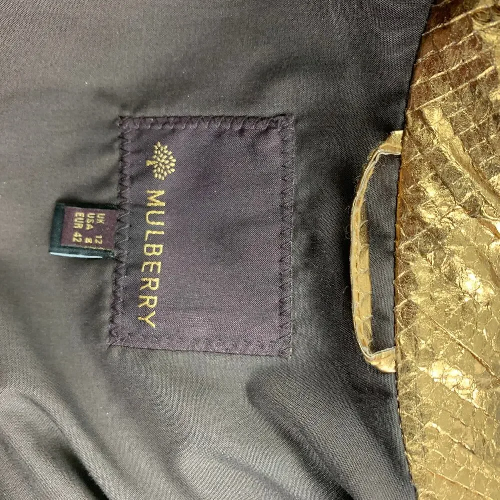 MULBERRY Size 8 Gold Leather Metallic Buttoned Jacket - Picture 6 of 6